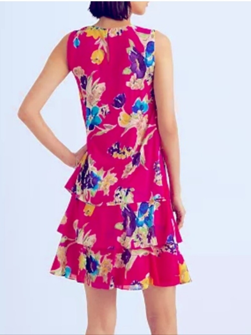 Lauren Ralph Lauren Spring Wedding Guest Dress Boho Pink Floral Ruffle Size 12 - Picture 2 of 9